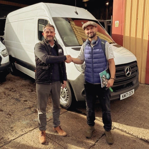 Steve shaking hands with MPRO Homes after he bought a high quality used van