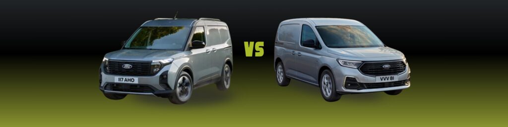 Vauxhall Vivaro next to a Renault Trafic with a gradient green background